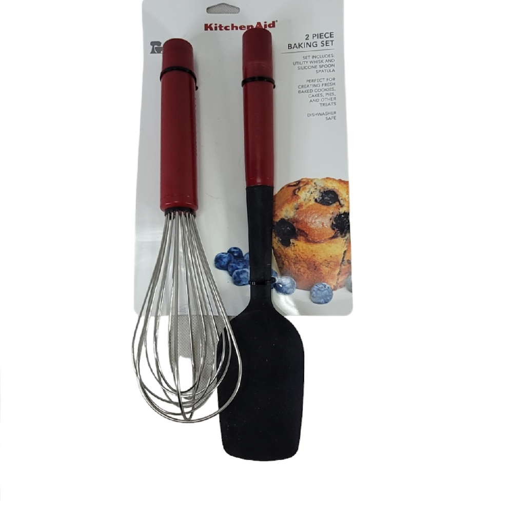 KitchenAid 2 Piece Red Baking Set-Utility Whisk & Silicone Spoon Spatula-New